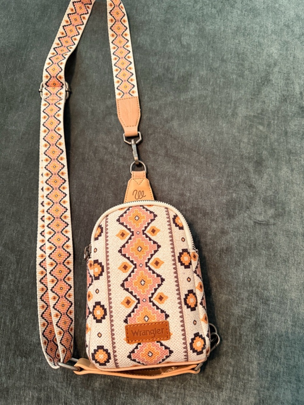 Wrangler Beige Crossbody Bag with Orange & Pink Embroidery